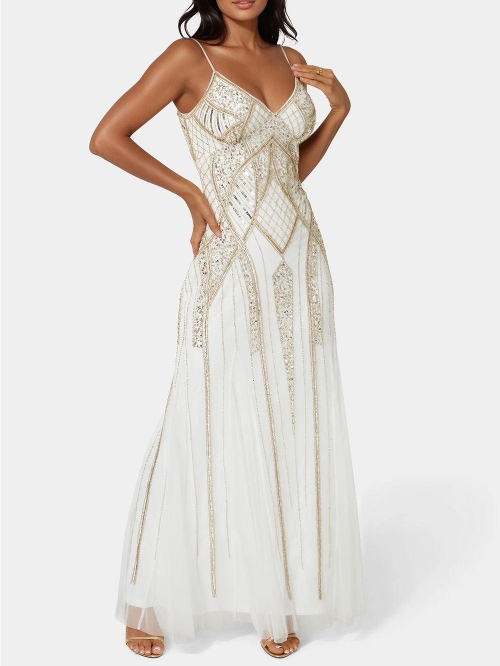 NWT Bebe beaded gown ivory